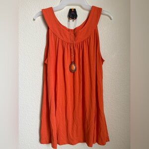 Women’s Orange Sleeveless Scoop Neck Top/ Jewelry Set